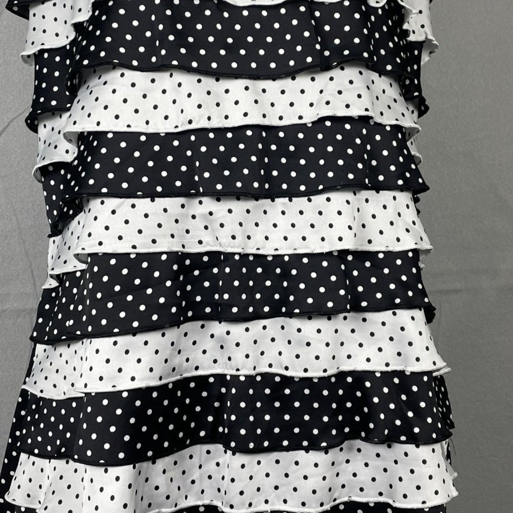 White House Black Market Tank Top Womens L Black Polka Dot Tiered Ruffle Blouse - Picture 4 of 7